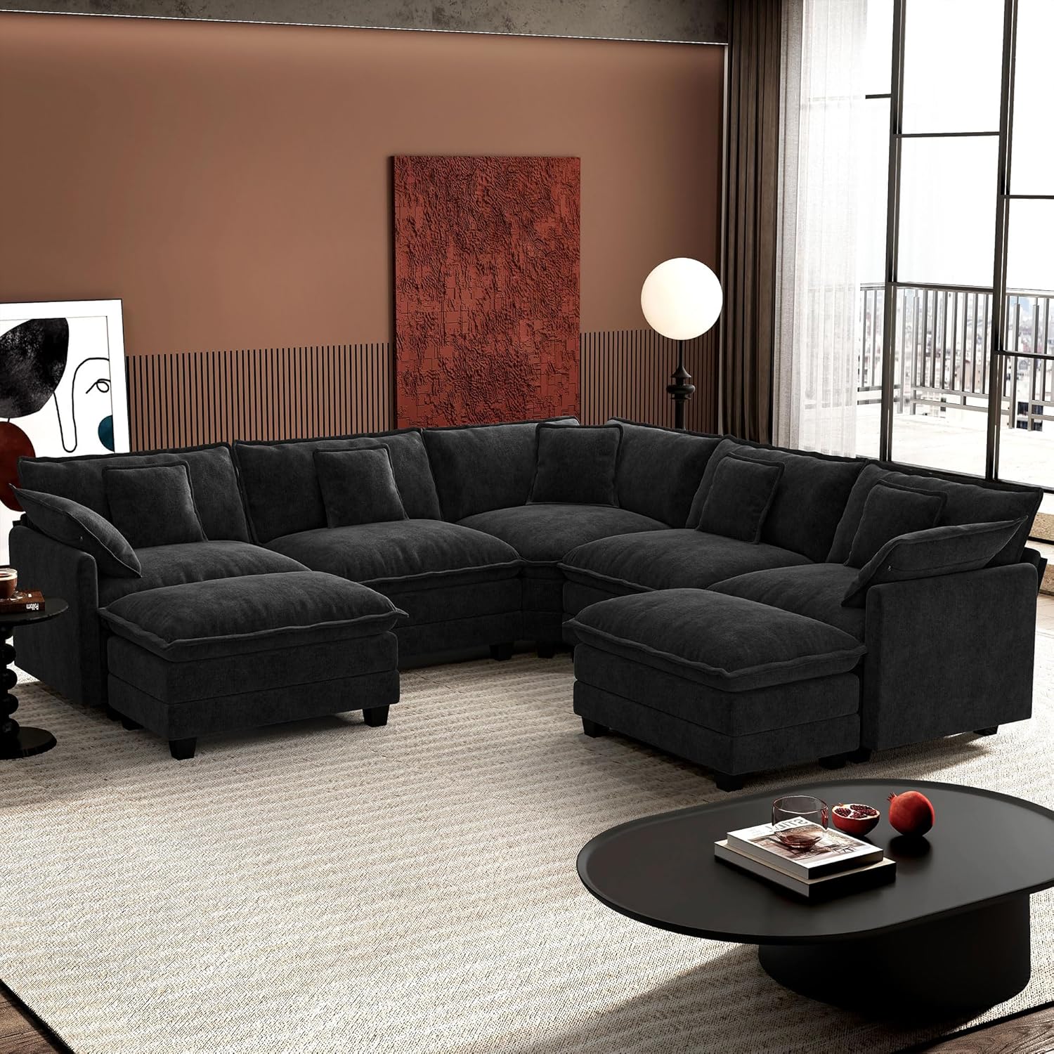 ihanherry 146-inch U-shaped modern sofa modular area cloud sofa