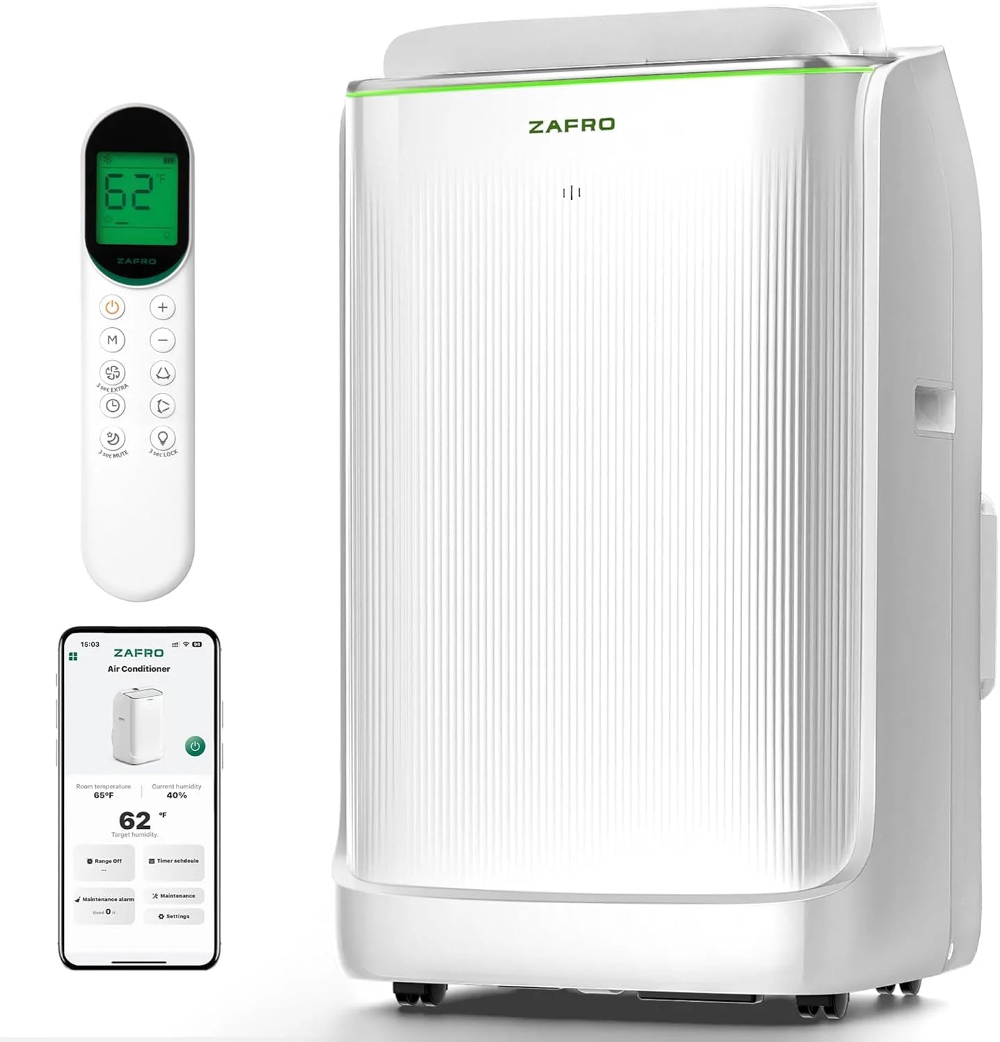 ZAFRO 8,000 BTU Portable Air Conditioners, 4 Modes Portable AC Unit with Fast Cooling/Energy Efficient/Remote/24Hrs Timer for Bedroom/Dorms/Indoor Rooms, White