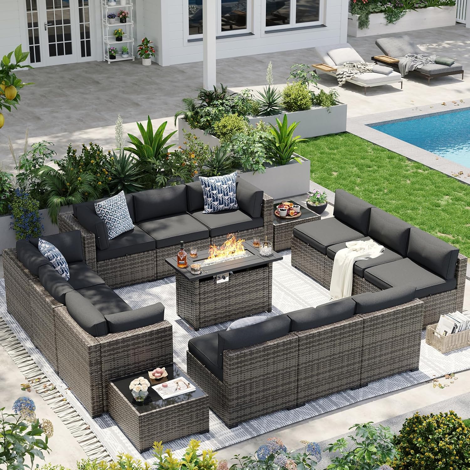 Aoxun Patio Furniture Sets, 7-Piece Outdoor Patio Furniture with Thick Cushions, Wicker Outdoor Conversation Set Sectional Sofa for Backyard, Poolside, Garden